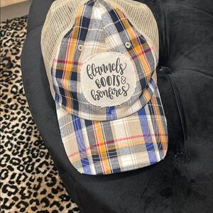 Plaid Trucker Hat with Embroidered Patch